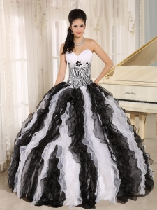 White and Black Appliques Ruffles Quinceanera Dresses