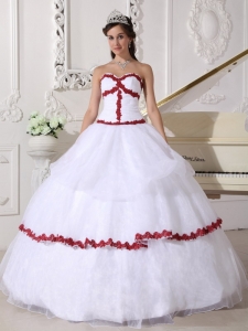 White and Wine Red Quinceanera Dress Ball Gown Appliques