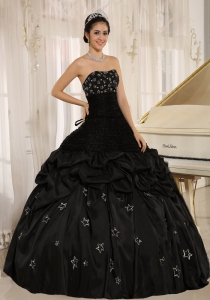 Black Quinceanera Dress Strapless Appliques Taffeta Ball Gown