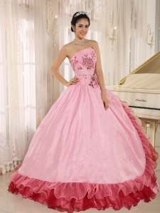 Appliques and Hand Made Flowers Quinceanera Dress Rose pink