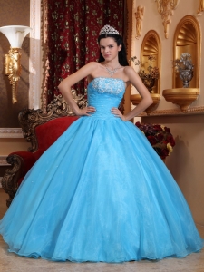 Appliques Quinceanera Dress Baby Blue Ball Gowns Ruching