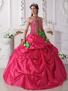 Hand Made Flowers Hot Pink Ball Gown Beaded Quince Dresses