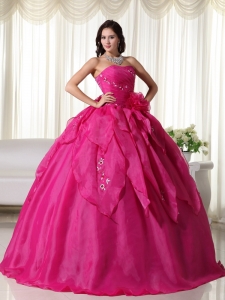 Fuchsia Hand Flower Quinceanera Dress Ball Gown Embroidery