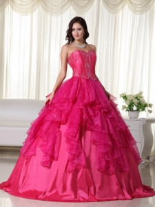 Hot Pink Dress for Quince Sweetheart Organza Embroidery