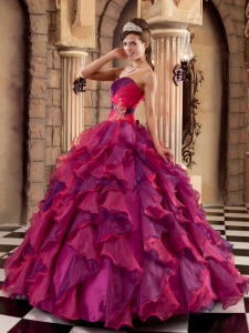 Multi-color Ruffled Quinces Dress Ball Gown Strapless Organza