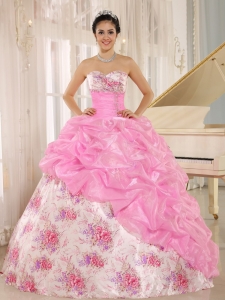 Printing Quinceanera Dress Rose Pink Sweetheart Beaded