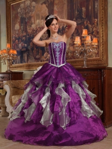 Purple Quinces Dress Sweetheart Organza Beaded Ball Gown