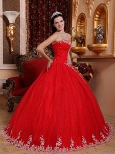 Lace Military Ball Gown Appliques Red Quinceanera Dress Tulle