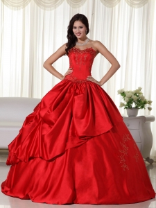 Dress for Quinceanera Red Ball Gown Embroidery Sweetheart