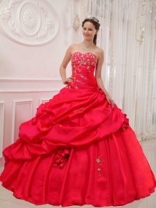Sweetheart Sweet15thDress Red Ball Gown Taffeta Appliques