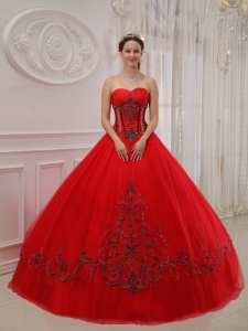 Appliques Sweet 15th Dress Red Sweetheart Ball Gown Tulle
