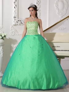 Spring Green Ball Gown Beading Quinceanera Dresses Tulle
