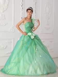 Apple Green Ball Gown One Shoulder Beading Dress for Quinceanera