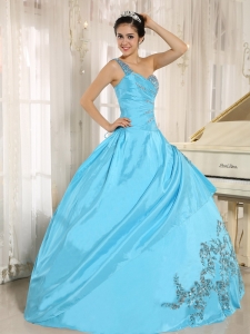 Sweet Sixteenth Dress One Shoulder Baby Blue Appliques Beading