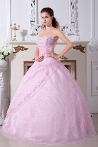 Organza Sweet 16th Dresses Baby Pink Sweetheart Embroidery