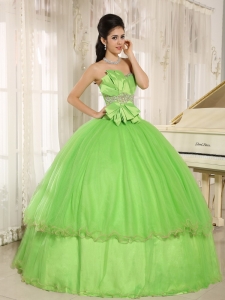Quinceanera Dresses Spring Green Beading Bowknot Ball Gown