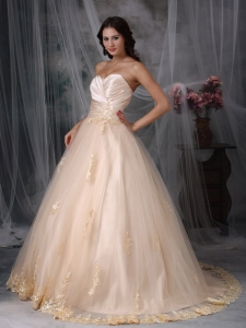 Embroidery Wedding Dress Princess Sweetheart Brush Train Tulle
