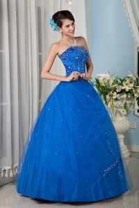 Princess Quinceanera Gowns Royal Blue Strapless Tulle Beading