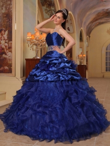 Ball Gown Quinces Dress Royal Blue Sweetheart Organza Taffeta