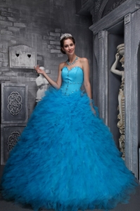 Exclusive Organza Ruffled Beading Baby Blue Quinceanera Dress