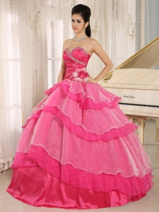 Ruffled Layers Quince Dress Hot Pink Sweetheart Ruch Beaded