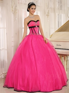 Discount Hot Pink Sweetheart Qunceanera Dress Beaded Oganza
