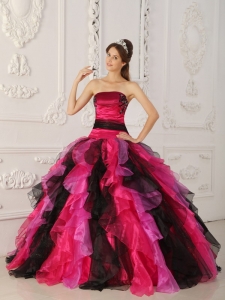 Multi-color Strapless Appliques Ruffles Quinceanera Gowns