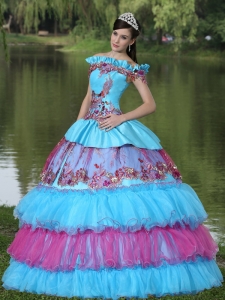 Tiered Quinceanera Dress Ball Gown Off The Shoulder Appliques