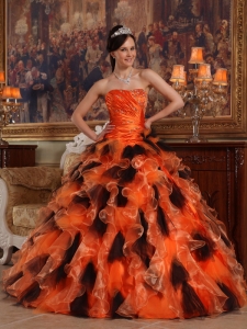 Orange and Black Organza Quinceanera Gowns for Sweet 16