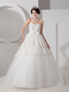 Bow and Beading Wedding Dress A-line Sweetheart court Train Tulle