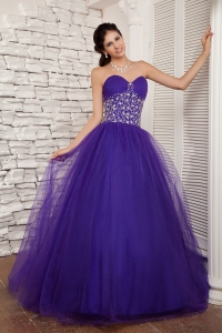 Purple A-line Quinceanera Dress Sweetheart Tulle Beading