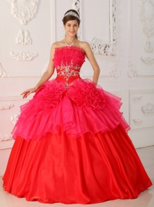 Red Ball Gown Dress for 16th Birthday Strapless Taffeta Organza