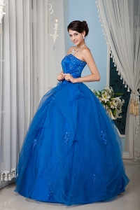 Strapless Quinceanera Dress Tulle Princess Beading Royal Blue