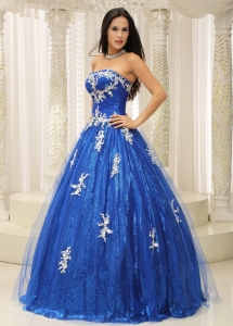 Blue Quinceanera Dress With Appliques Paillette Over Skirt