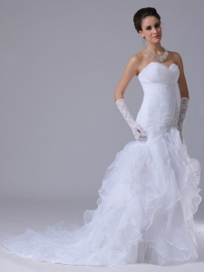 Ruched Mermaid Sweetheart Bridal Dress With Beading Tulle