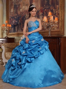 Blue Taffeta Princesita Quinceanera Ball Gowns Sweetheart Beading