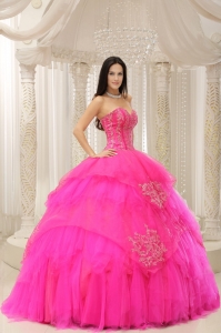 Hot Pink Sweetheart Pretty Embroidery for Quinceanera Wear