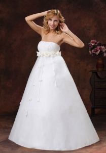 Maternity Wedding Dress Hand Made Flowers Decorate Bust Strapless
