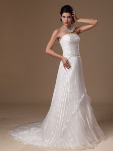 Organza Strapless Wedding Dress Beaded Decorate Waist A-line