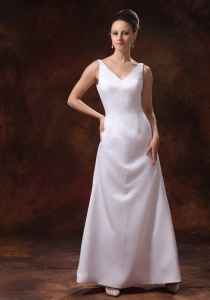 V-neck Ankle-length Satin Mother of the Bride Dress Custom Made