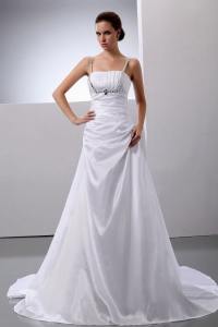 A-Line Princess Taffeta Straps Beading Court Wedding Dress