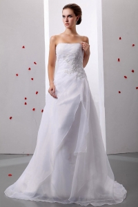 Appliques A-Line Princess Organza Strapless Wedding Dress