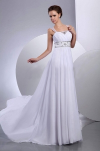 Beading A-Line Princess Court Train Chiffon Wedding Dress