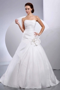 Taffeta Strapless Court Train A-Line Wedding Dress