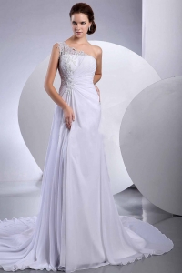 Lace Court One Shoulder Chiffon Wedding Dress Empire