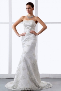 Mermaid Trumpet Embroidery Lace Strapless Wedding Dress