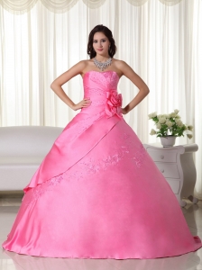 Pink Gown Strapless Taffeta Beading Quinceanera Dress