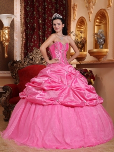 Rose Pink Quinceanera Dress Sweetheart Taffeta Beading