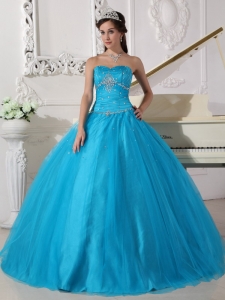 Teal Quinceanera Dress Strapless Tulle Beading Ruch