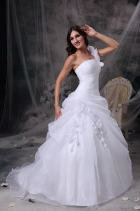 A-line One Shoulder Organza Wedding Dress Floor-length